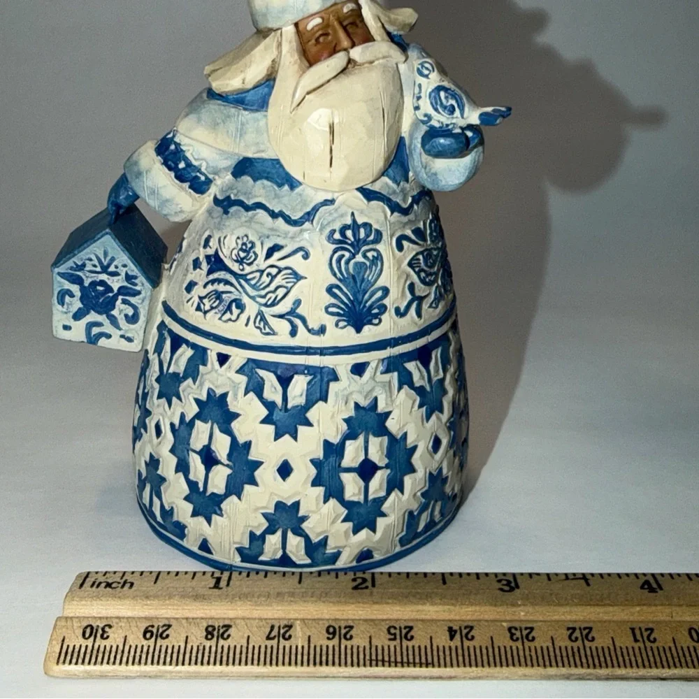 Vtg 2004 Jim Shore Santa W Bird Blue Quilt Toile 4 3/4